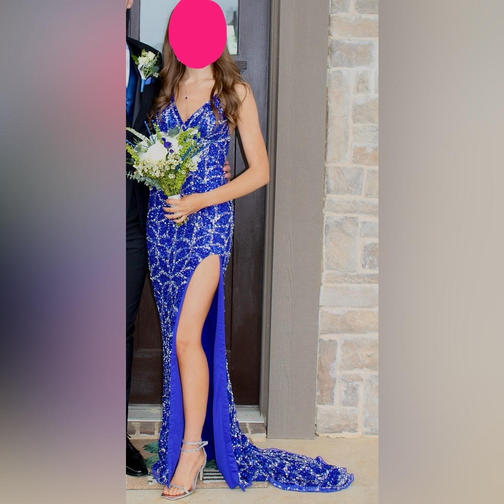 Elegant Blue Sequin Prom Dress